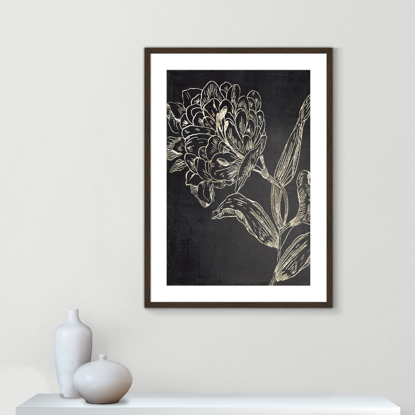 Clarendon "Golden Flower Folklore II" Print, 35.5" H x 25.5" W, Walnut Wood Grain