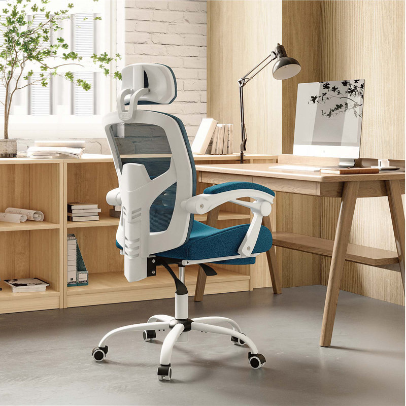 Chaise de bureau ergonomique à dossier haut en filet Mesh, Bleu, Gris