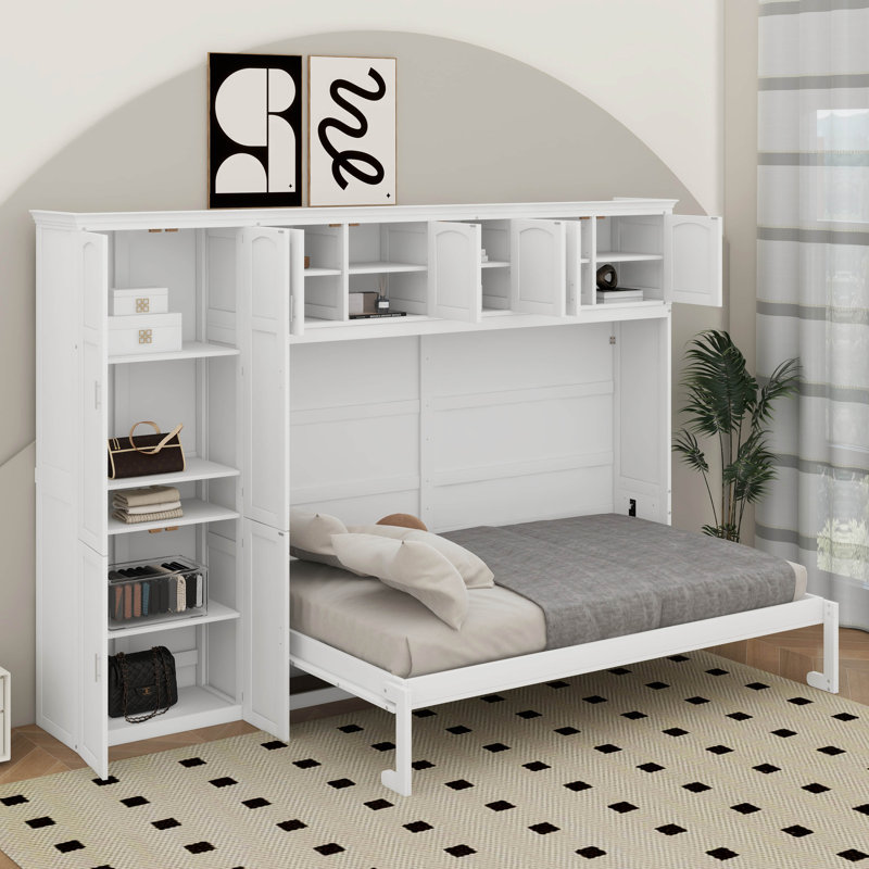 Queen Size Murphy Bed With Cabinets, White