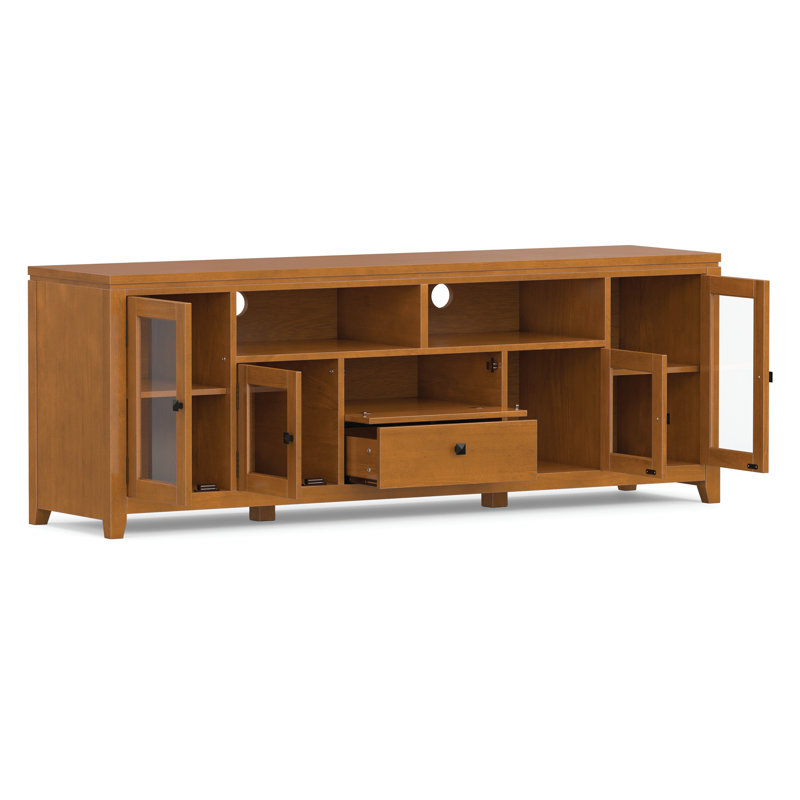 Cosmopolitan SOLID WOOD 72 inch Wide Contemporary TV Media Stand For TVs up to 80 inches, Light Golden Brown