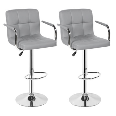 Set Of 2, Breakfast Bar Stool With Armrest And Back Swivel Gas Lift Leather Kitchen Bar Stool