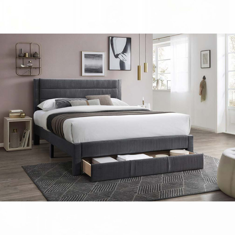 Grand lit de rangement en velours Merceroy, Gris anthracite, Grand lit