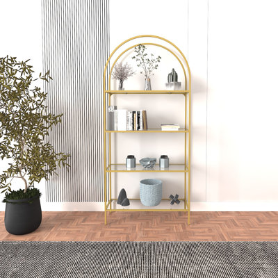 Baugus 175cm H x 80cm W Tempered Glass Standard Bookcase