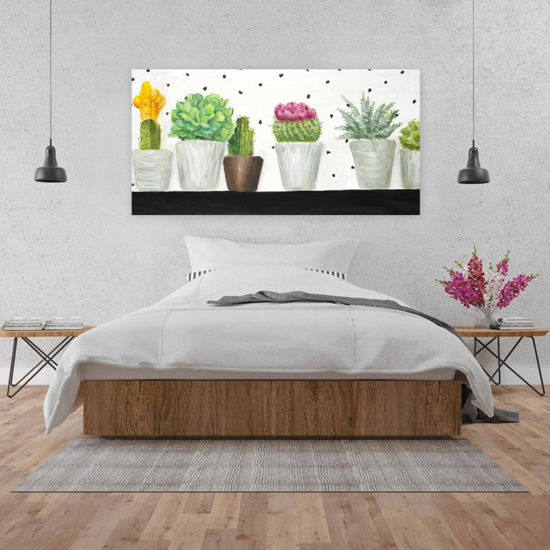 Mini cactus et plantes grasses - Toile botanique pour la décoration intérieure, H 48 po x l 24 po