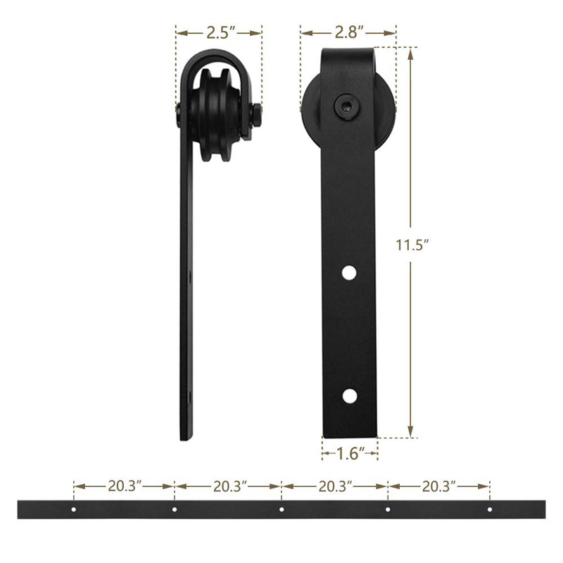 Ensemble de quincaillerie standard pour porte de grange double, longueur de rail de 96 po