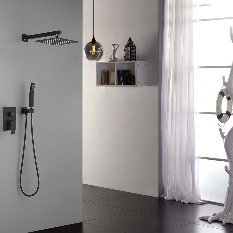 Bathroom Luxury 10 Inch Shower - Rain Mixer Wall Mounted Matte Black Finish Brass Engineered Smooth Head Made Effortless Water Flow