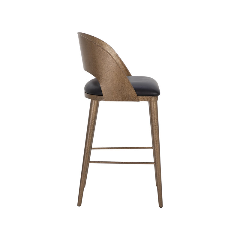 Upholstered Bar Stool, Antique Brass/Charcoal Black, Bar Stool (29.75" Seat Height)