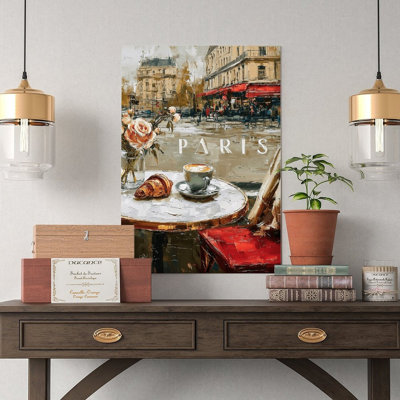 Canvas Wall Art Paris Cafe Art Print With Coffee And Croissant Vintage Poster Print Home Decor