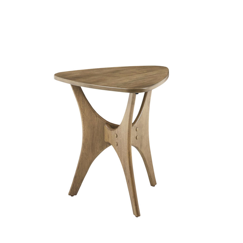 Table d'appoint triangulaire avec plateau - pieds en placage de bois brun et contreplaqué uniques, Marron clair