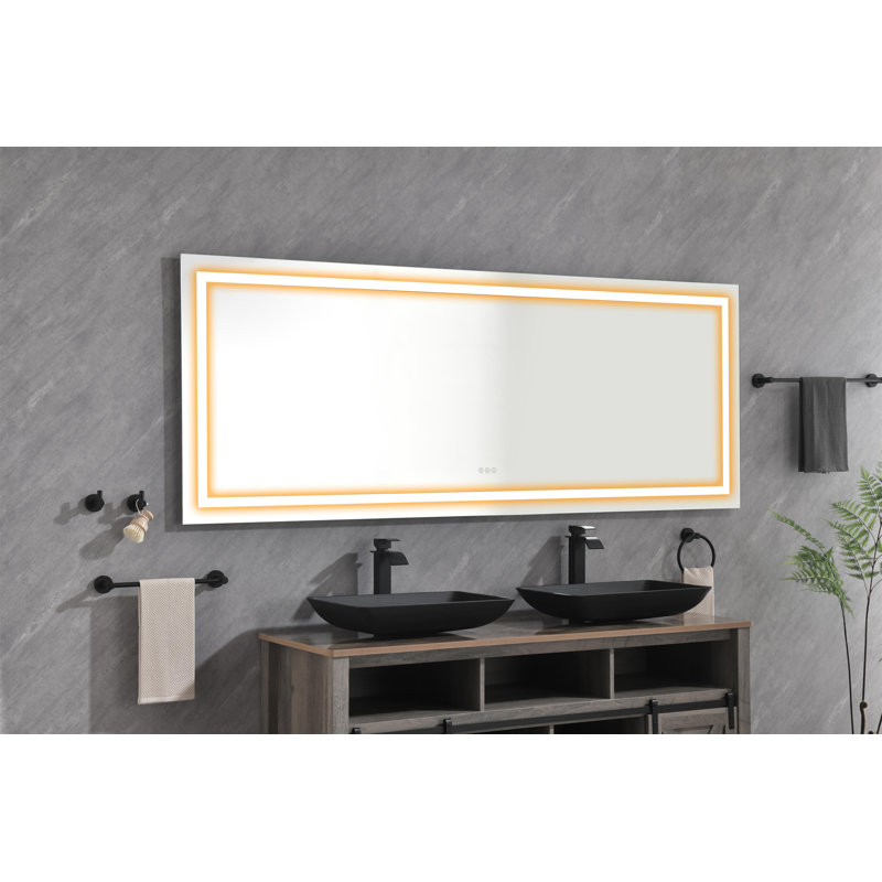 Miroir de salle de bain 96 "x 36" à DEL avec façade et rétroéclairage (miroir inclus seulement), 36 po x 96 po