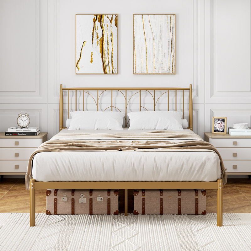 Cahilly Metal Slat Bed, Queen, Gold