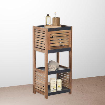 Compact Bathroom Storage Cabinet with Open Shelves and Vented Door, Brown and Gray - Elements Collection