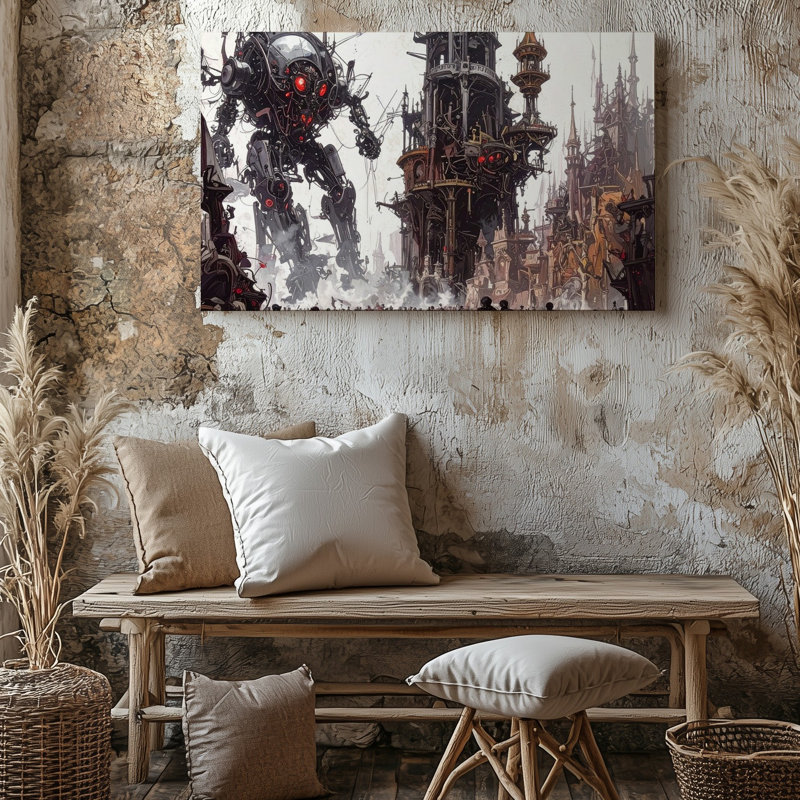Impression sur toile Steampunk Mech Bataille Canvaspost, guerre industrielle apocalyptique, H 18 po x l 24 po