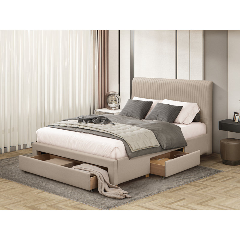 Upholstered Storage Bed, Beige, Kingsize (5')