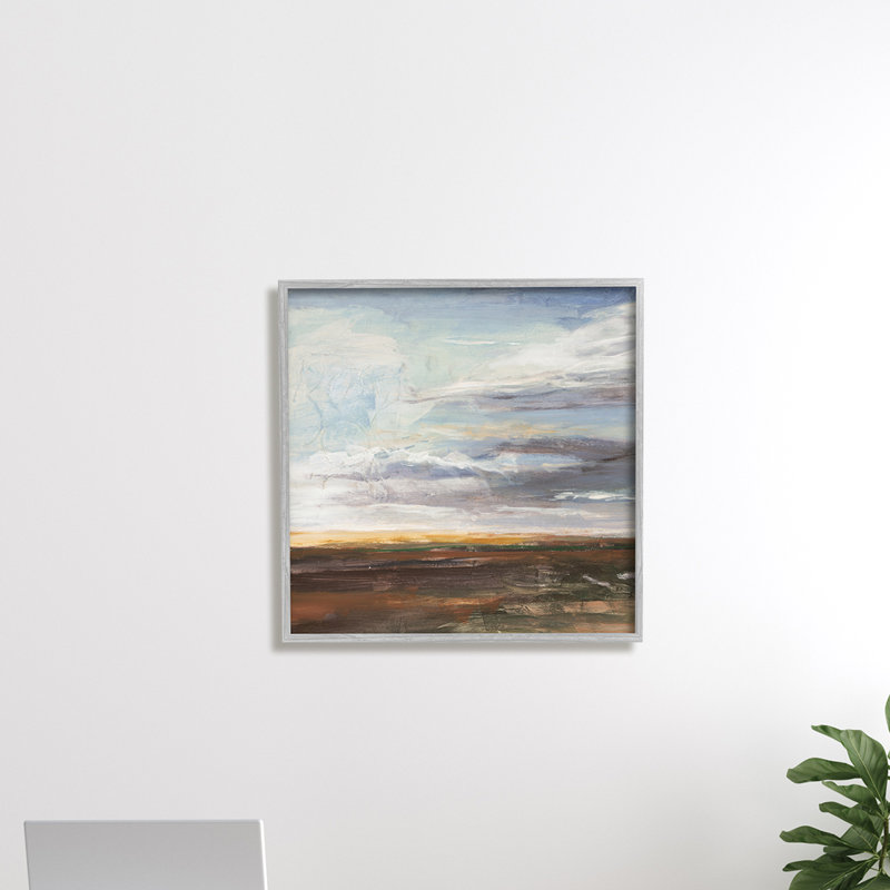 Paysage de prairie ouverte, ciel nuageux doux - Peinture, H 24 po x l 24 po x P 1,5 po, Estampe numérique Farmhouse
