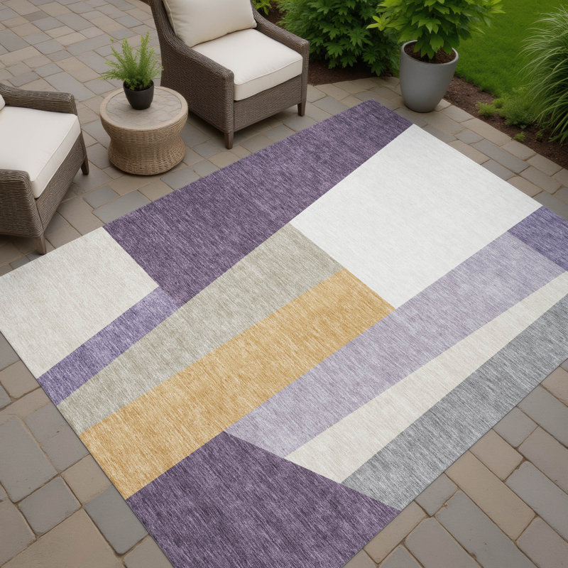 Machine Washable Indoor/Outdoor Chantille ACN2446 Geometric Rug, 8' x 10', Plum