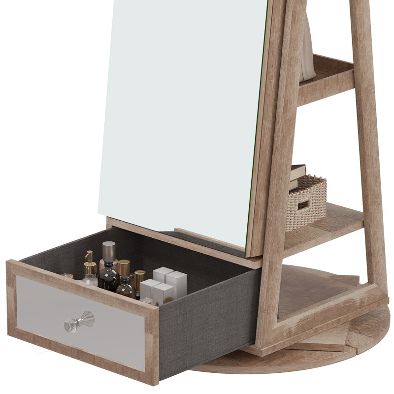 Armoire à bijoux rotative 22 po avec miroir, Brun bois