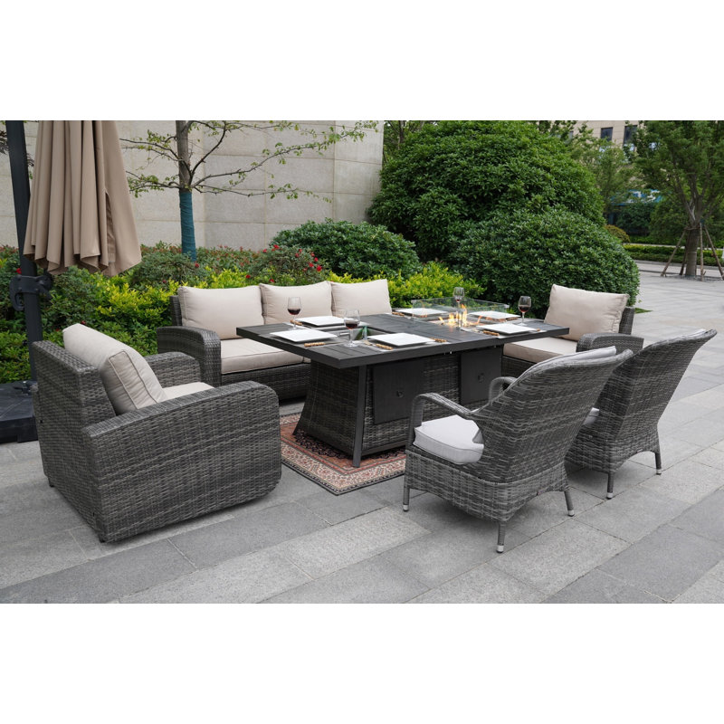 Aliaksey 7 - Person Patio Conversation Set with Cushions, Gray