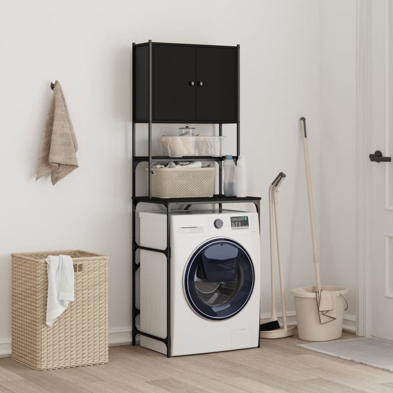 Engineered Wood, Metal Bathroom Cabinet, Black