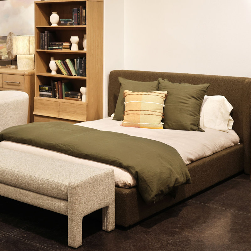 Wolcott Upholstered Platform Bed, Queen, Olive Green