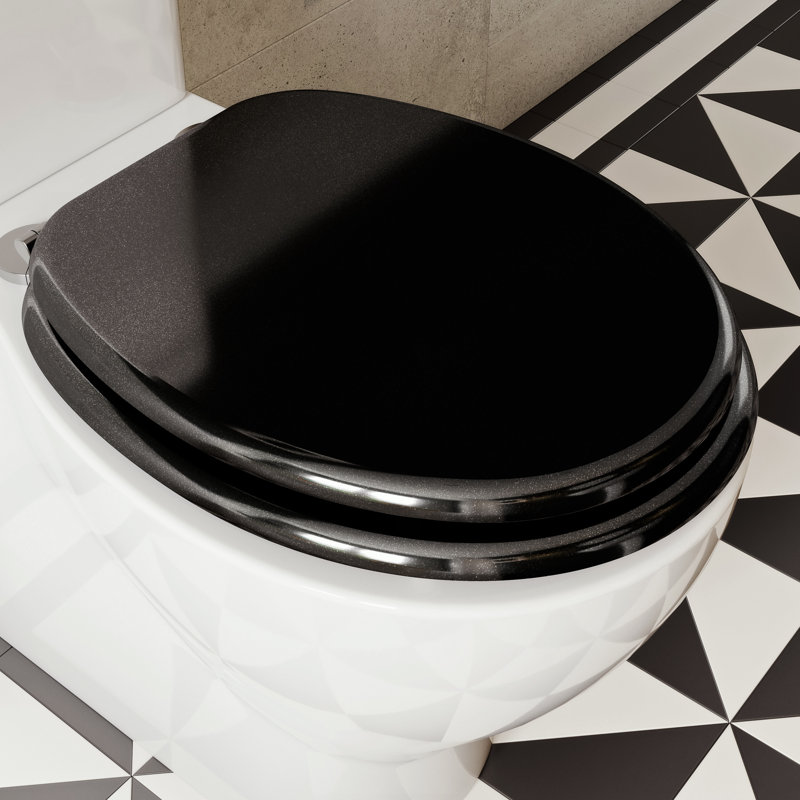 Flexi-Fix Quartz Toilet Seat - Adjustable Hinges with Top & Bottom Fixings Included and Rust & Stain Free Chrome Hinge Covers, Antibacterial Treated Surface (Glitter)