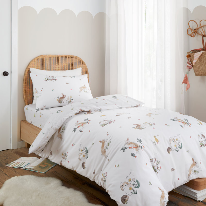 Bunny Rabbit Friends Cotton Duvet Cover Set, Junior + 1 Standard Pillowcase