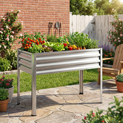 Grand lit de jardin surélevé en métal antirouille à revêtement électrolytique, pieds de support robustes surélevés et trous de drainage pré-percés, conception anti-corrosion résistante aux intempéries