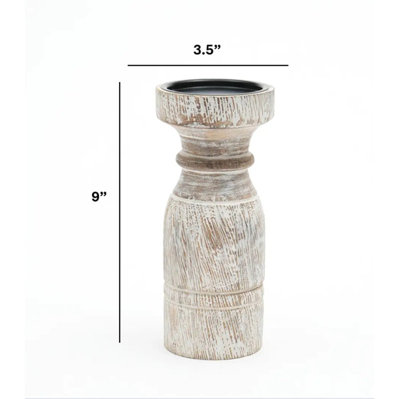 Wood Candle Holder | Decorative Wooden Candle Stand | 3.5x9 inches, 8.75" H x 3.5" W x 3.5" D