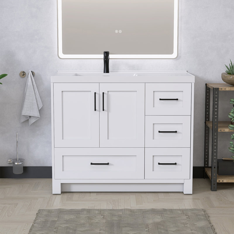 Base de meuble-lavabo simple en bois massif de 42 po seulement en blanc