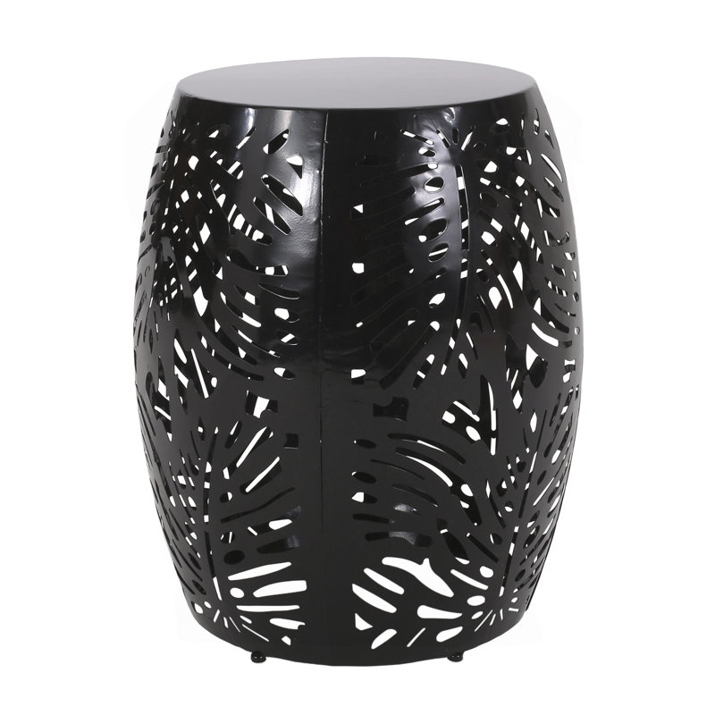 Modern Metal End Table With Durable Powder-Coated Frame And Elegant Iron Cut Design For Indoor And Outdoor Use, Black