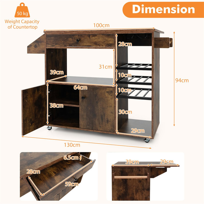 Rozalyn Wood Kitchen Island, Brown