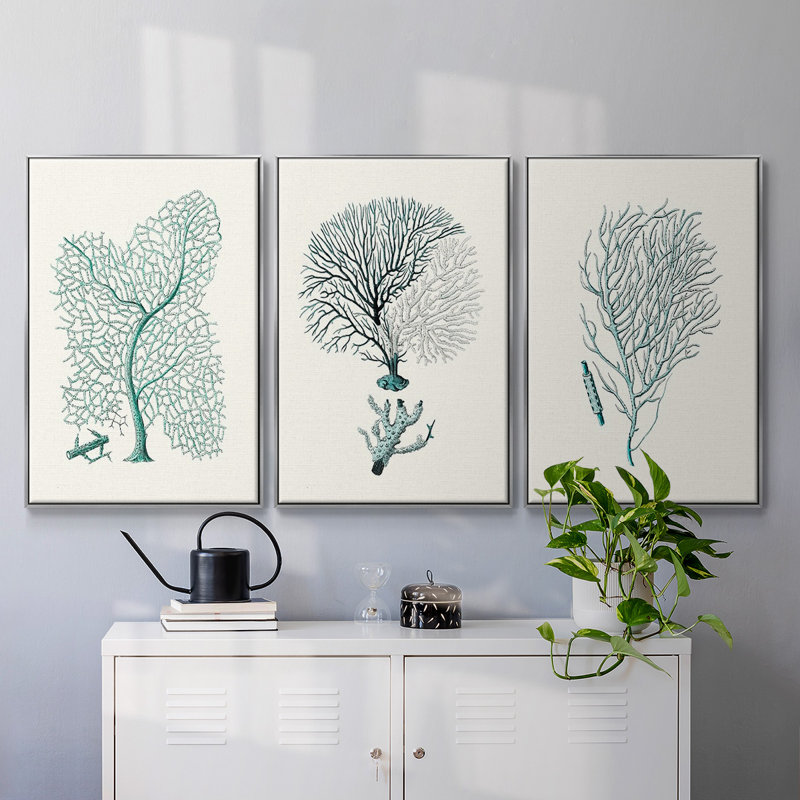 Antique Coastal Coral I, impression sur toile 3 pièces, Argent, H 24 po x l 48 po x P 2 po