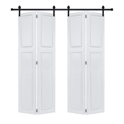 Porte coulissante double en panneaux de fibres à densité moyenne de 42 po x 80 po à deux portes pliantes fabriquées à commande numérique par ordinateur avec ensemble de quincaillerie