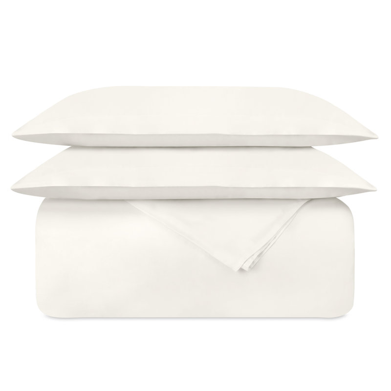 Delara GOTS Certified 100% Organic Cotton Sateen Duvet Cover Set, 400TC, Long Staple, Soft & Breathable, Ivory