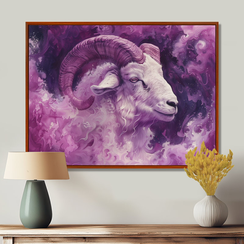 «Mauve et blanc» Astrologie Bélier ascendant II - Astronomie Bélier, art mural, Encadrement argenté, H 16 po x l 32 po