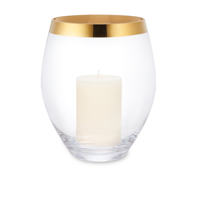 Large Crystal Hurricane Candle Holder with Gold Rim