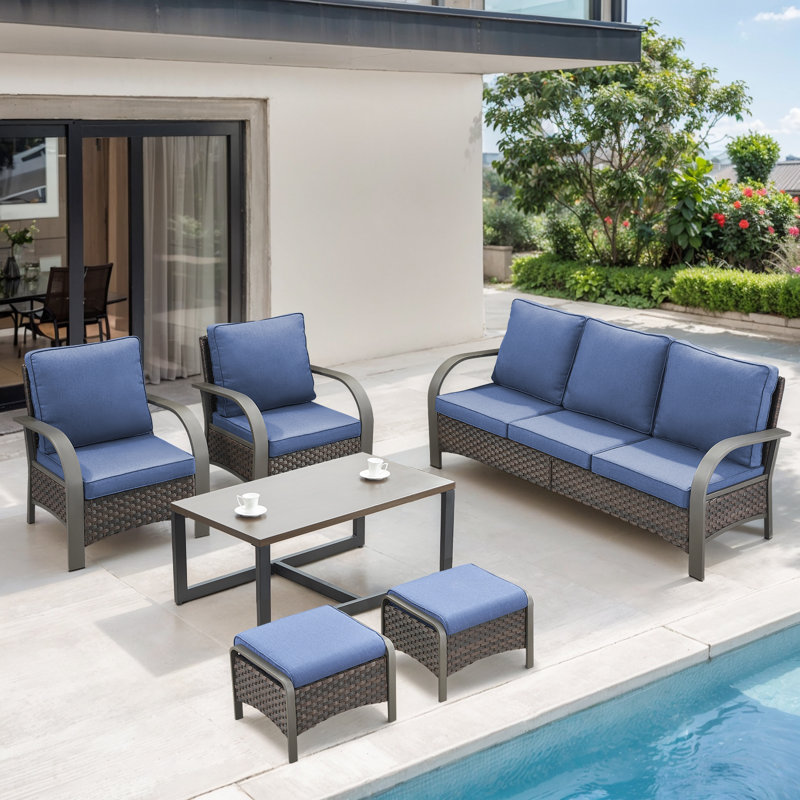 Ensemble de mobilier d'extérieur avec coussins 5 pièces Bobra, Bleu