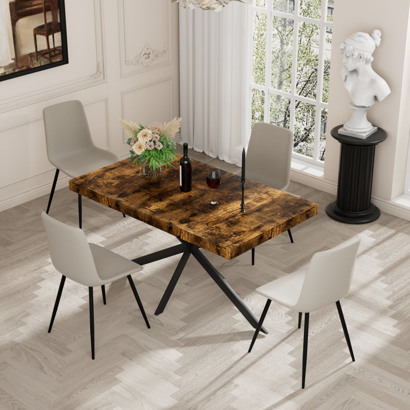 Extendable Dining Table Set, 5, Light Gray, Brown
