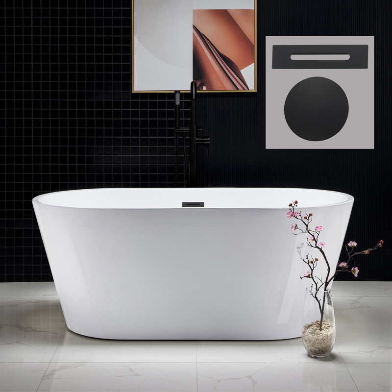 59'' x 29.5'' Freestanding Soaking Acrylic Bathtub, Matte Black, White