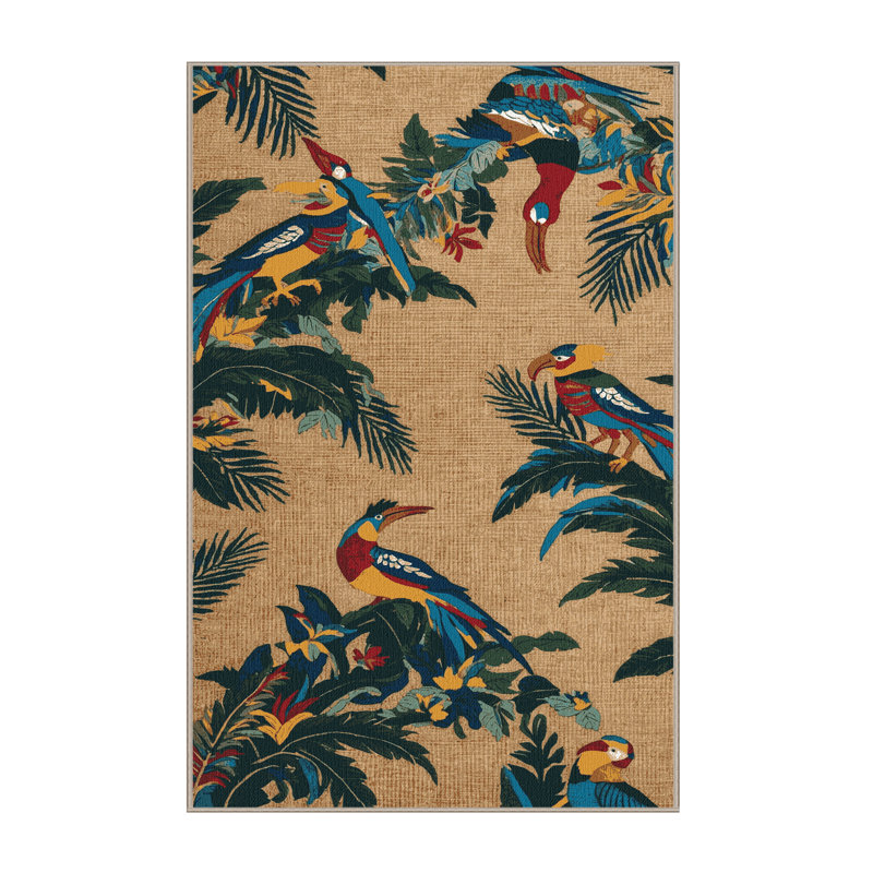  Washable Paradise Birds Hawaiian Area Rug, Runner 2' x 5'