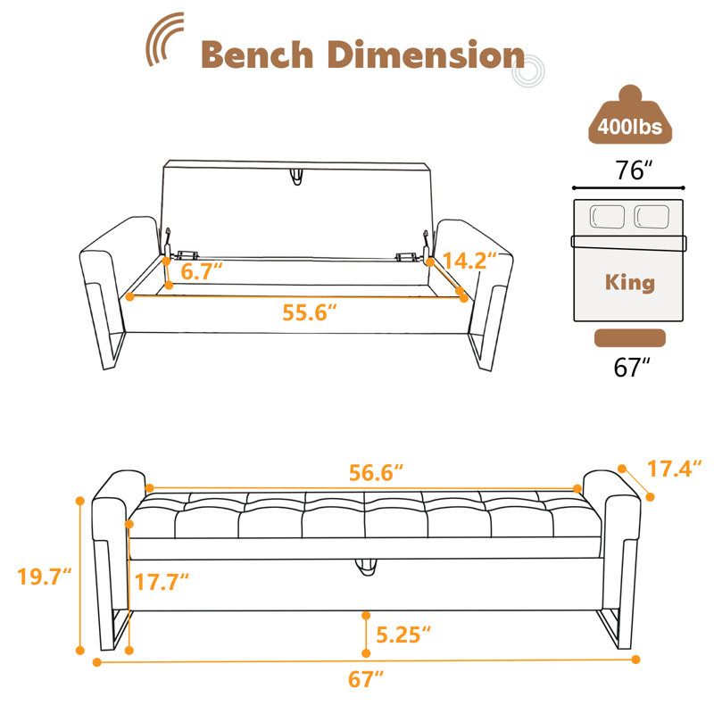 67'' W Modern Upholstered Flip Top Velvet Storage Bedroom Bench, Black Velvet