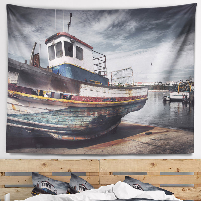 Tapisserie pour bateau de pêche old, H 78 po x l 92 po