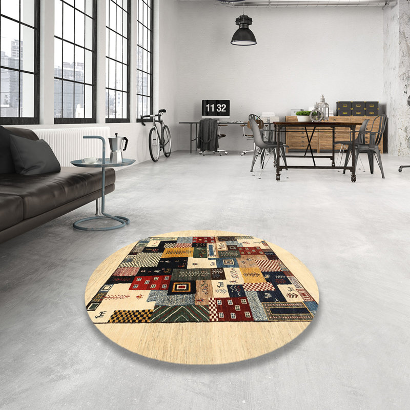 Tapis beige/brun/gris contemporain, Rond 4 pi