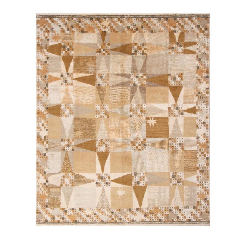 Rug & Kilim’S Scandinavian-Inspired Geometric Beige Cream Wool Rug, Rectangle 10' x 14'