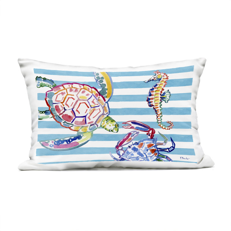 Oreiller imprimé extérieur brossé Sea Life on Stripes par Paul Brent