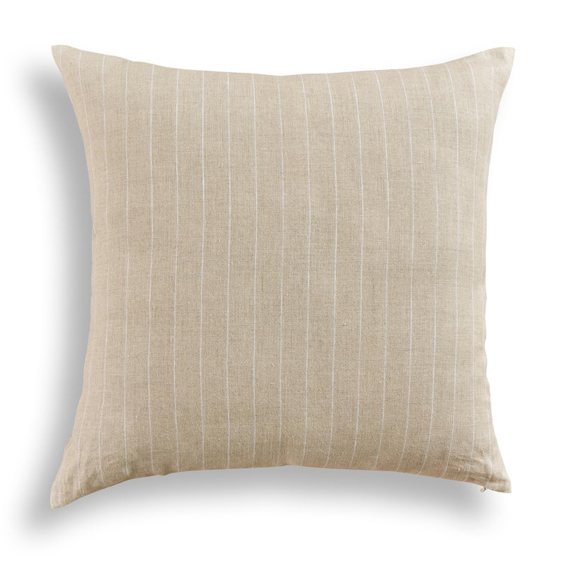 Montauk - 100% Pure Linen Pillow Cover, Natural/White Striped