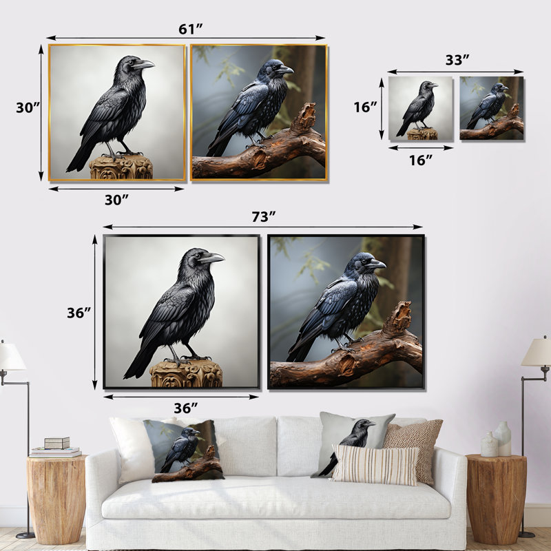Mysterious Raven Guardian I - Ensemble de 2 impressions sur toile Raven, Toile tendue, H 30 po x l 61 po x P 1 po