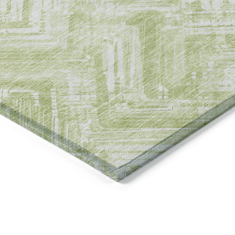 Tapis extérieur lavable à motif géométrique vert et ivoire 10 pi x 14 pi