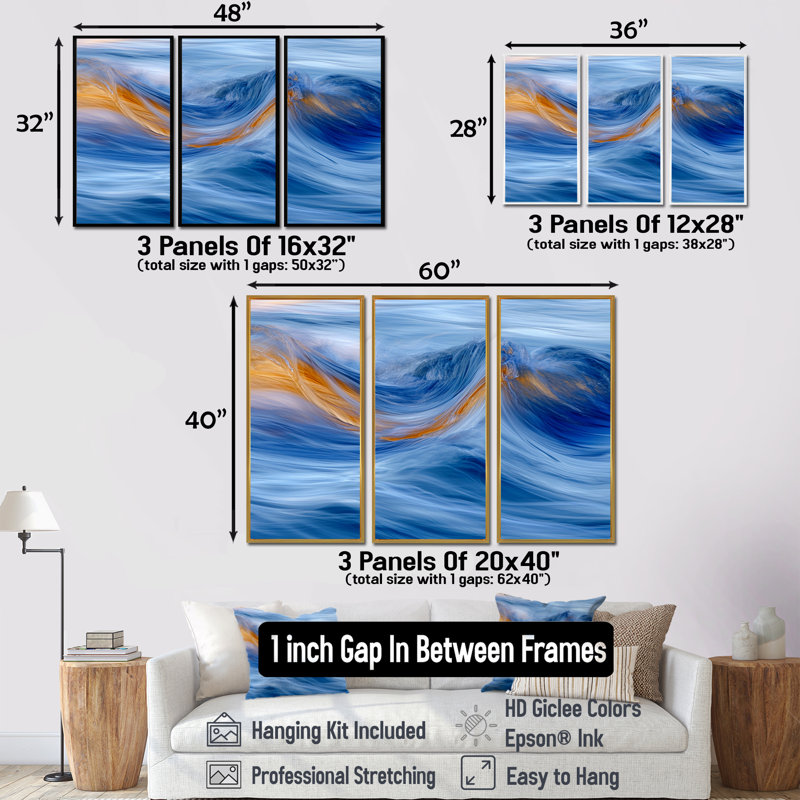 Maier - ensemble de reproduction d'art abstrait vagues modernes, Cadre flottant noir, H 32 po x l 48 po x P 1 po