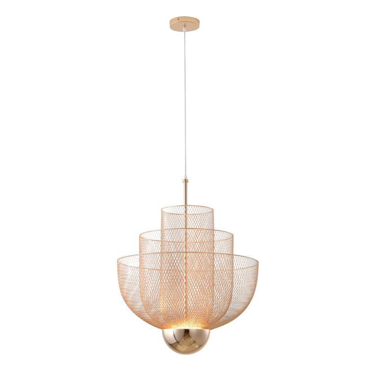 This Exquisite LED Chandelier Is In A Gold Finish. The Frame Is Made Out Of Metal, And It Comes With A Three Tier Mesh. The LED Bulb Is Integrated Into The Frame. The Adjustable Cord Link Makes This Fixture Suitable For Most Ceiling Heights